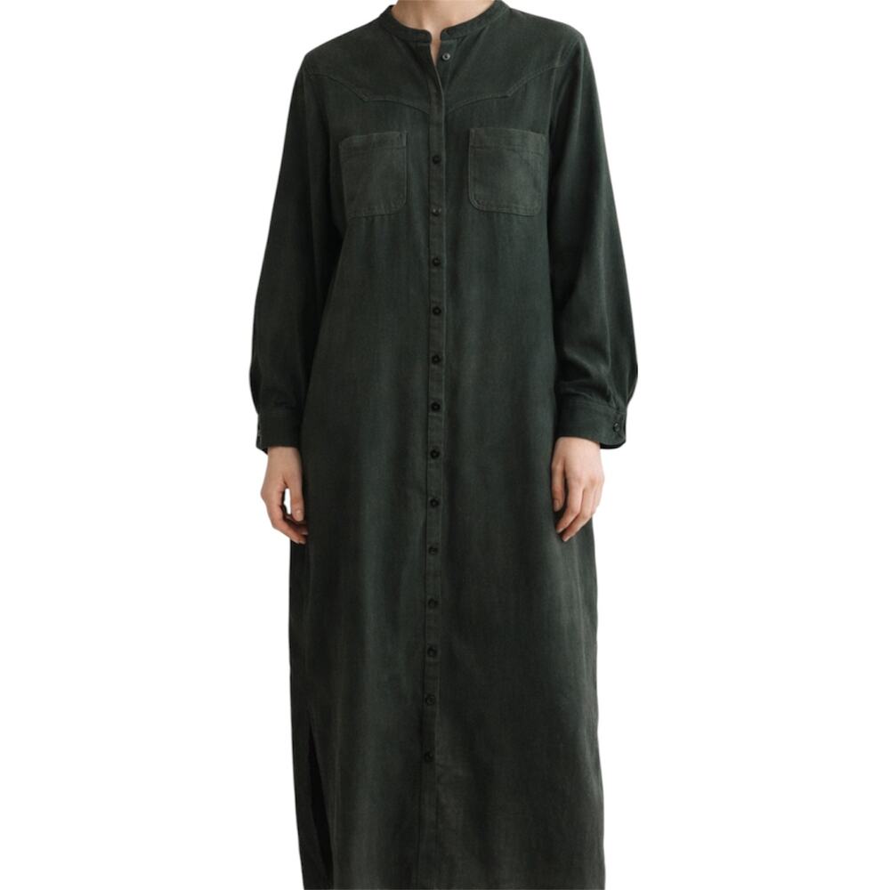Vintage Boston Proper Maxi Shirt Dress Corduroy 90s Cotton Pockets Green Large